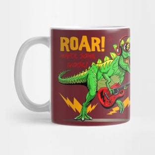 crazy t rex dinosaur rocking guitar Mug